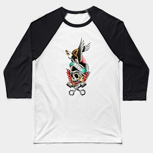 Ride with Eagle and Skull Tattoo Design Baseball T-Shirt
